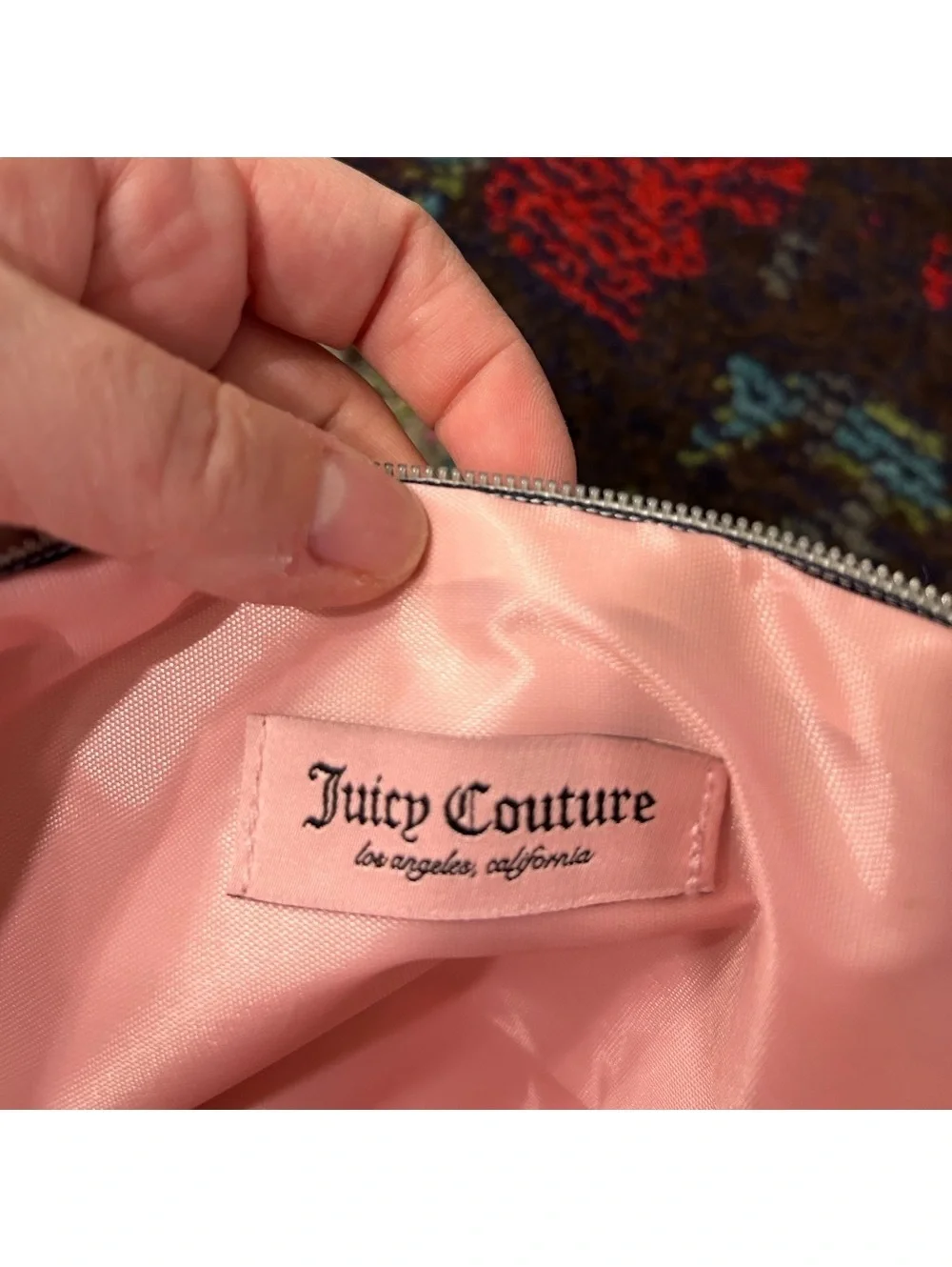 Juicy Couture Denim Pink Embroidered Cosmetic Bag & Toiletry Bottle NEW